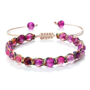 Natural Tiger Eye Stone Charm Bracelet, Handwoven Agate Energy - Image 7