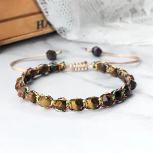 Natural Tiger Eye Stone Charm Bracelet, Handwoven Agate Energy - Image 3