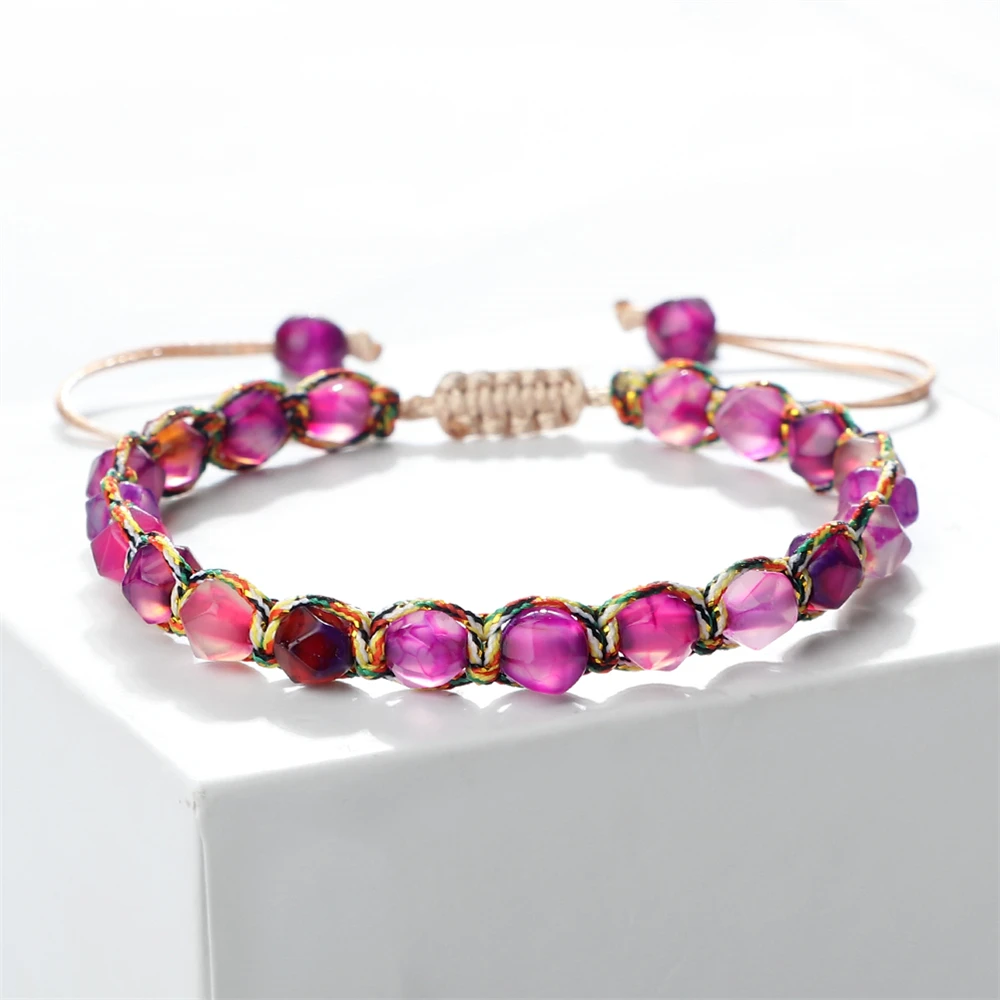 Natural Tiger Eye Stone Charm Bracelet, Handwoven Agate Energy