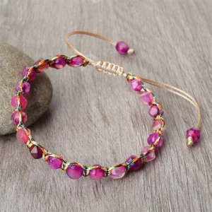Natural Tiger Eye Stone Charm Bracelet, Handwoven Agate Energy - Image 1
