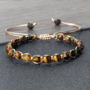 Natural Tiger Eye Stone Charm Bracelet, Handwoven Agate Energy - Image 5