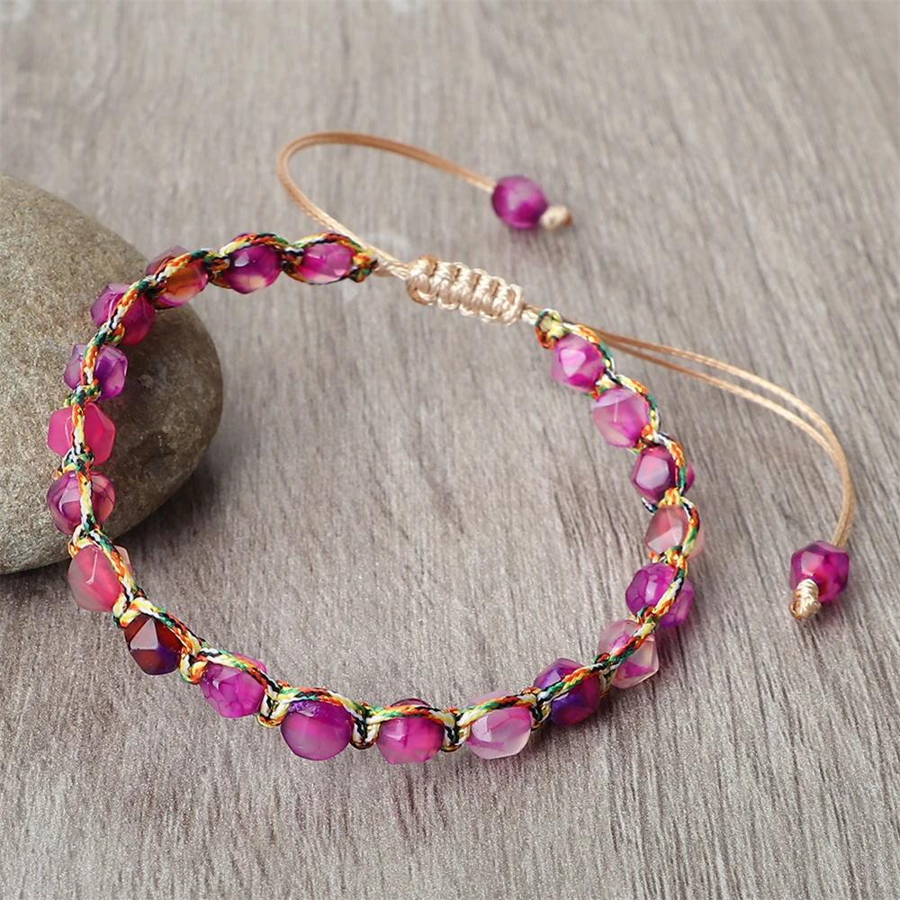 Natural Tiger Eye Stone Charm Bracelet, Handwoven Agate Energy