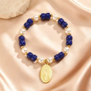 Chic Virgin Mary Pearl Beads Elastic Bracelet - Image 2