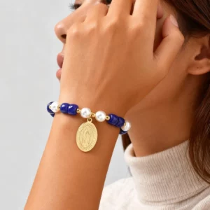 Chic Virgin Mary Pearl Beads Elastic Bracelet - Image 3