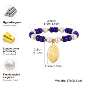 Chic Virgin Mary Pearl Beads Elastic Bracelet - Image 5