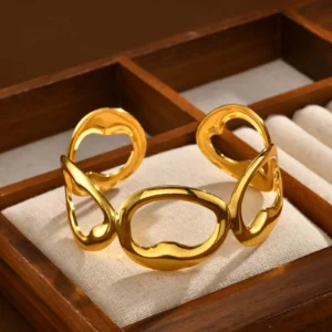 Gold Plated Geometric Cuff Bracelet, Stainless Steel Bangle - Image 2