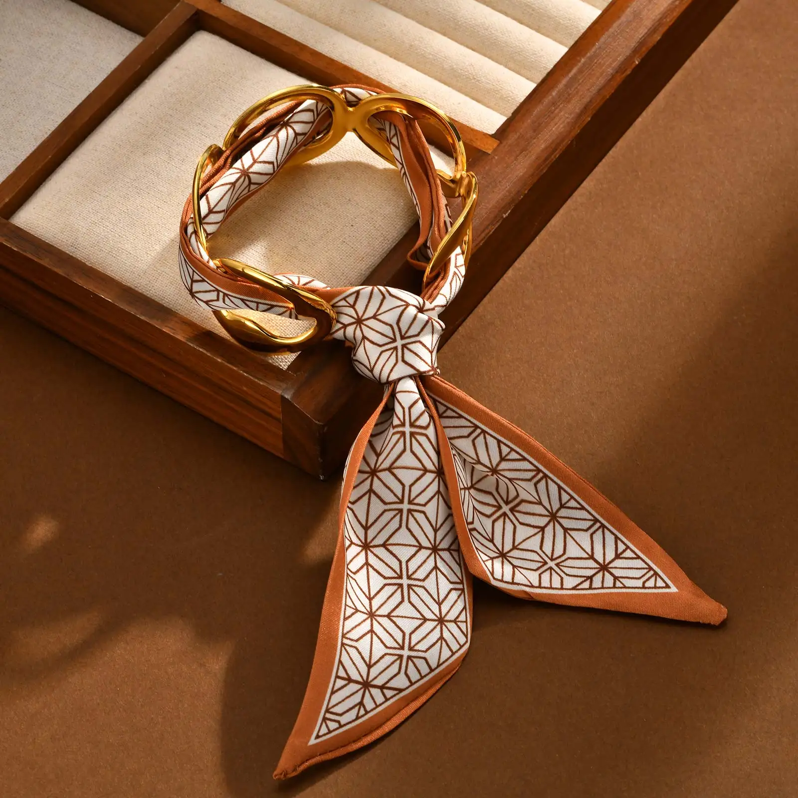 Gold Plated Geometric Cuff Bracelet, Stainless Steel Bangle - Image 5