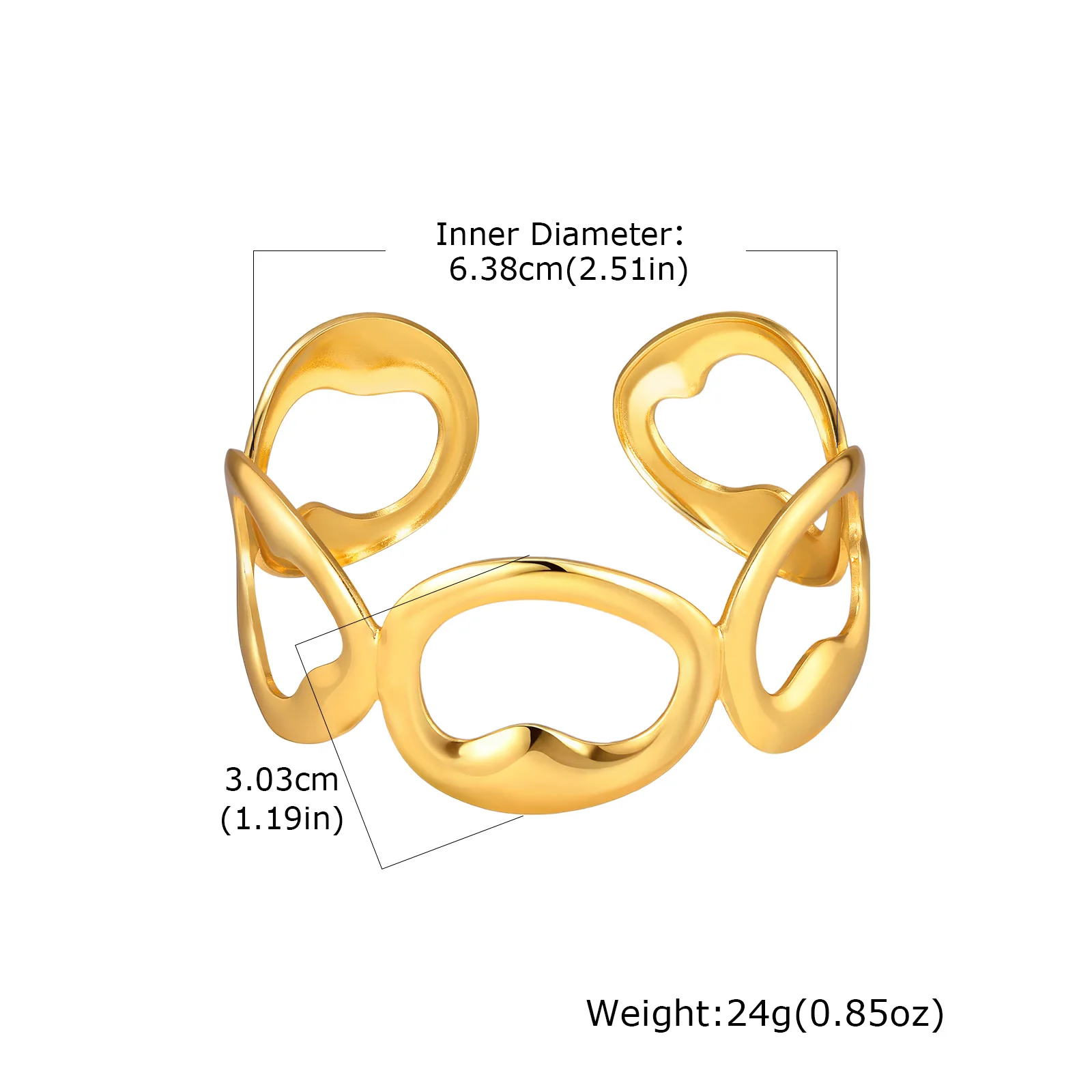 Gold Plated Geometric Cuff Bracelet, Stainless Steel Bangle - Image 8