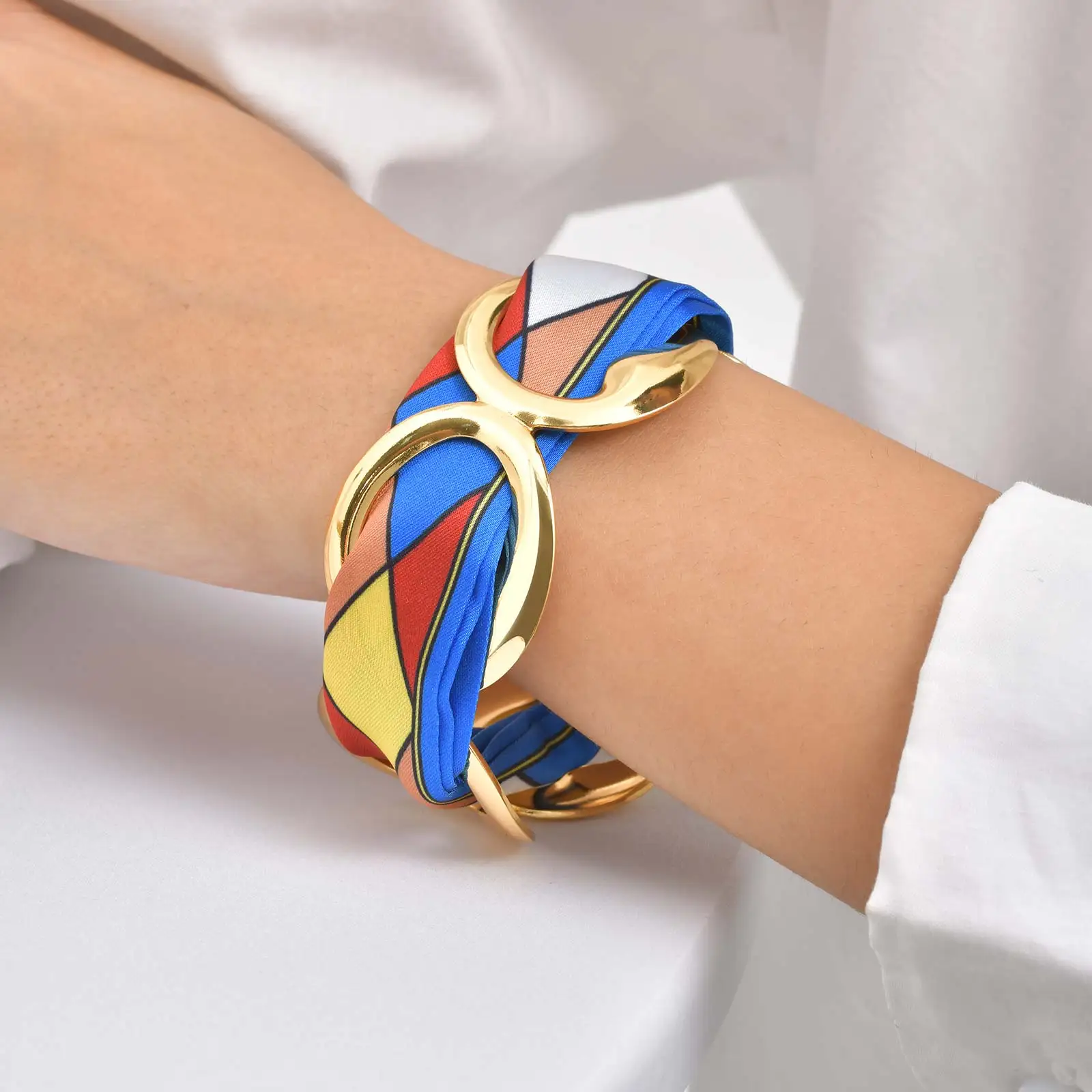 Gold Plated Geometric Cuff Bracelet, Stainless Steel Bangle - Image 6
