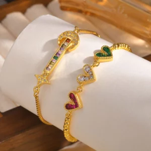 Colored Zircon Heart Bracelet, Moon Star Box Chain - Image 2