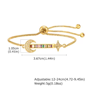 Colored Zircon Heart Bracelet, Moon Star Box Chain - Image 4