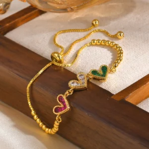 Colored Zircon Heart Bracelet, Moon Star Box Chain - Image 5