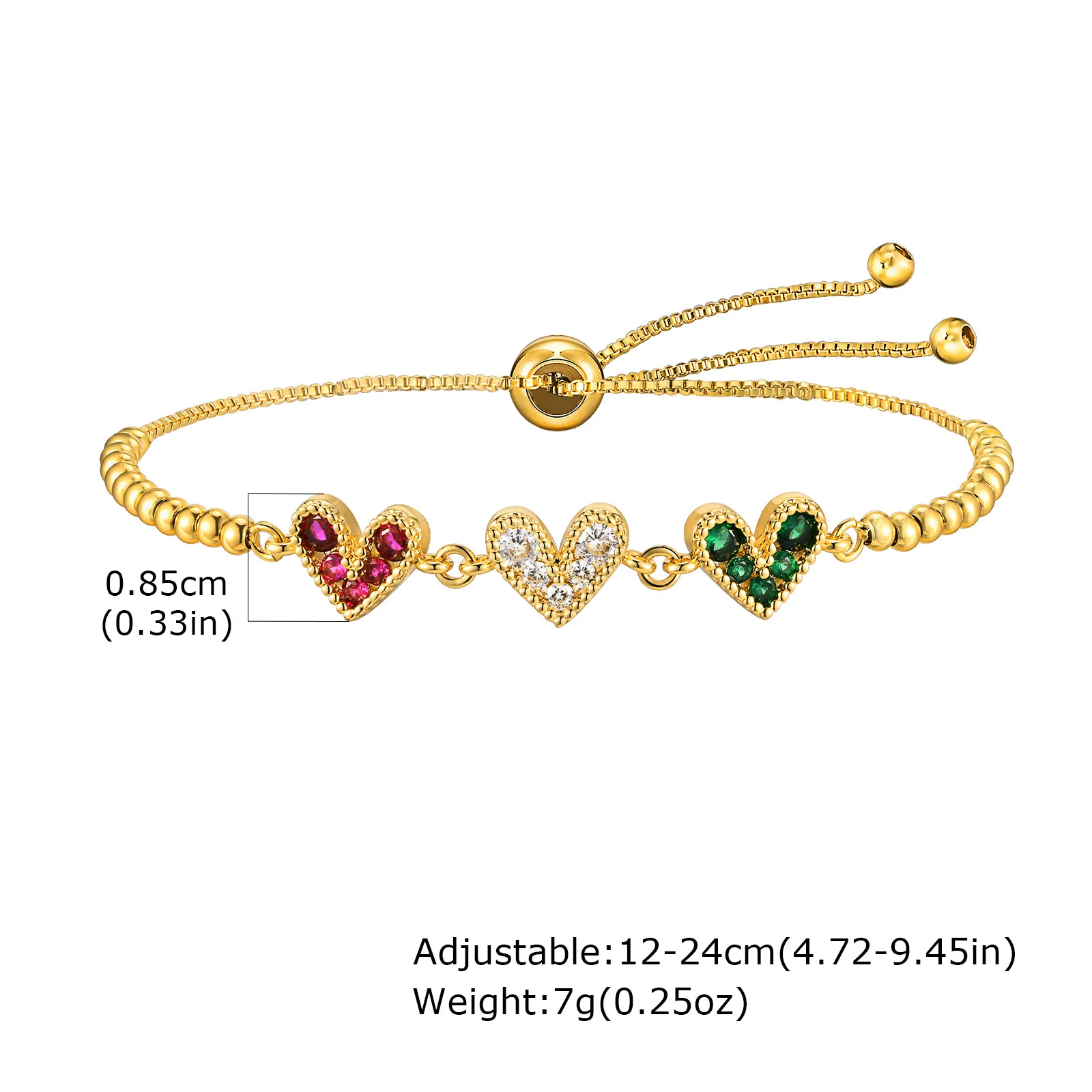 Colored Zircon Heart Bracelet, Moon Star Box Chain - Image 11