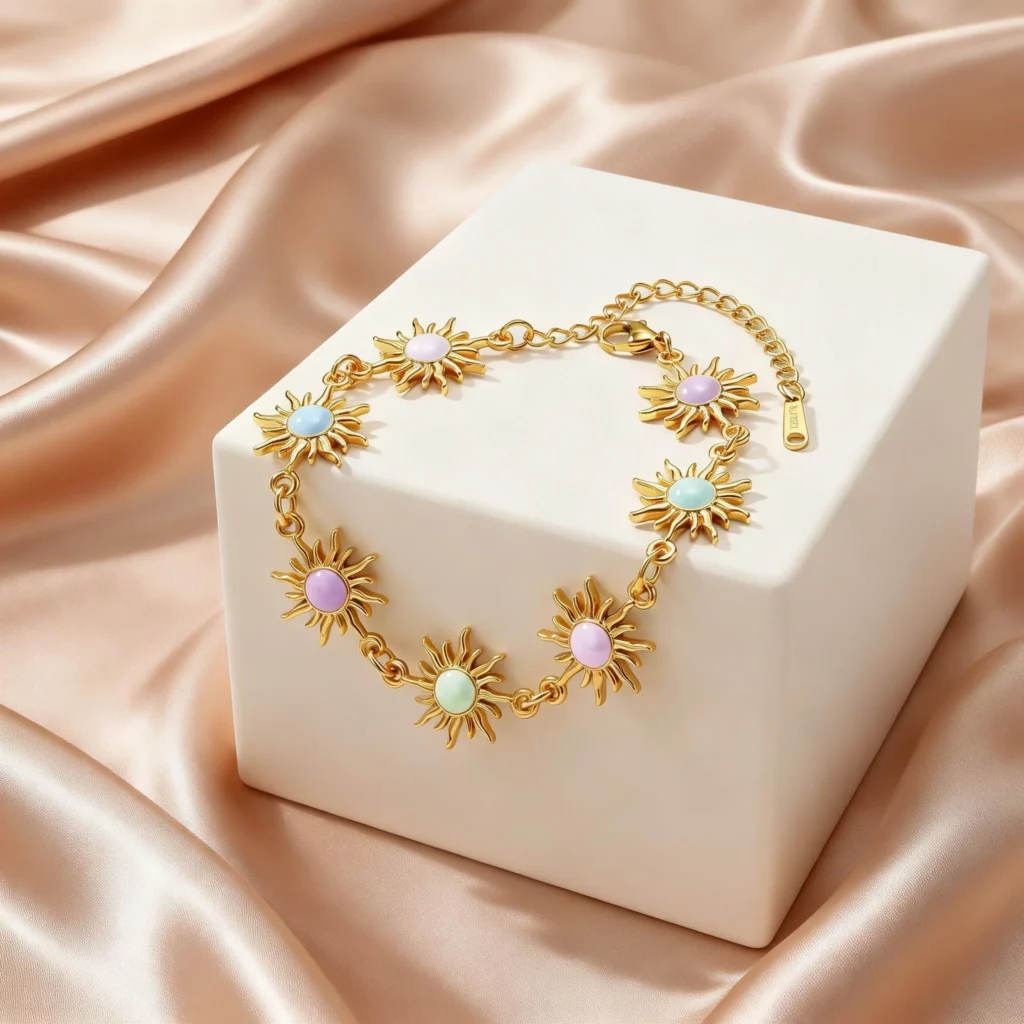 Waterproof Gold Plated Sun Charm Bracelet