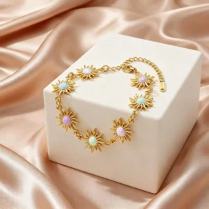 Waterproof Gold Plated Sun Charm Bracelet - Image 2