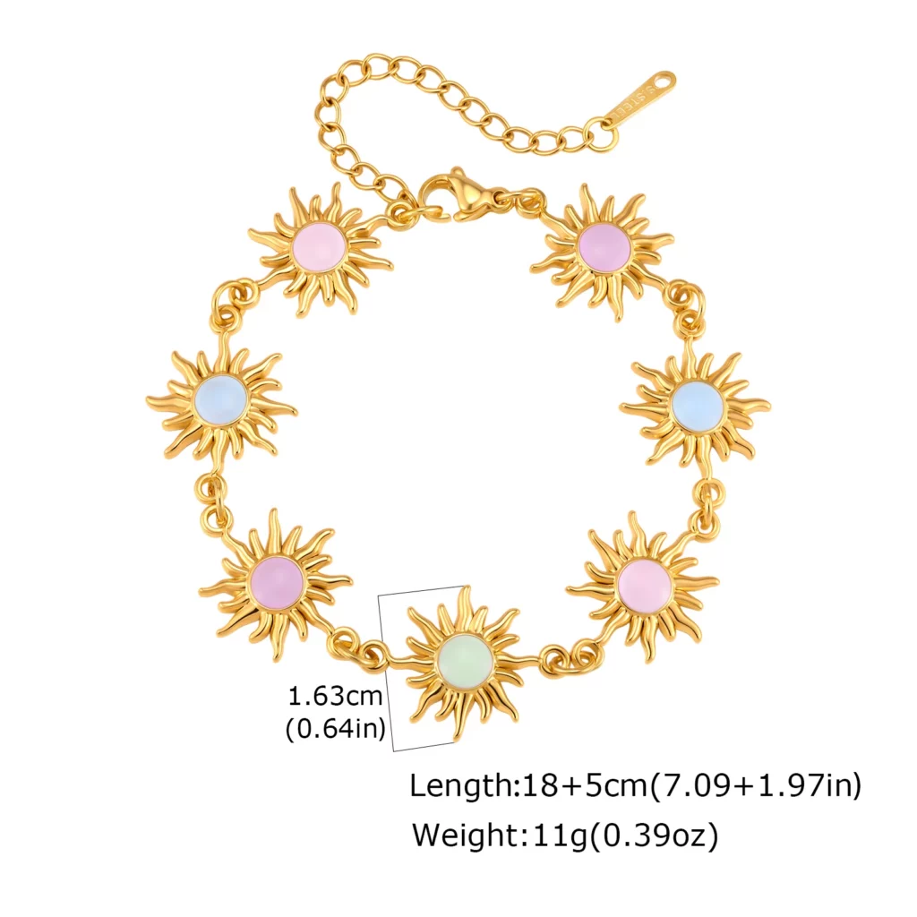 Waterproof Gold Plated Sun Charm Bracelet
