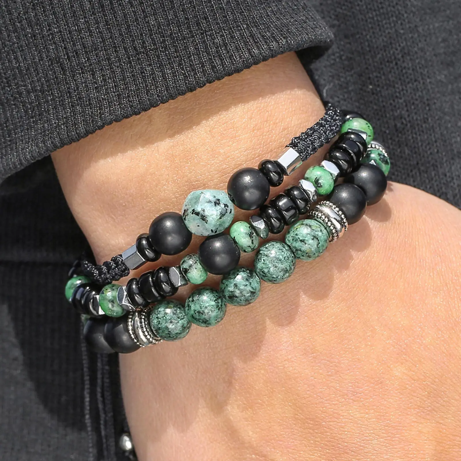 Layered African Pine Bead Bracelet for Men - Image 2