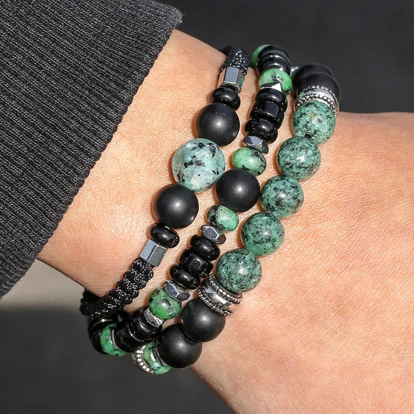 Layered African Pine Bead Bracelet for Men - Image 3