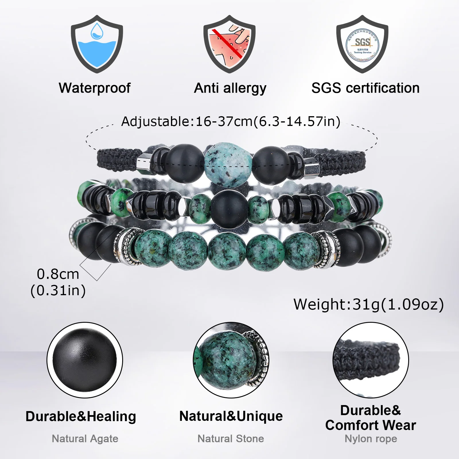 Layered African Pine Bead Bracelet for Men - Image 4