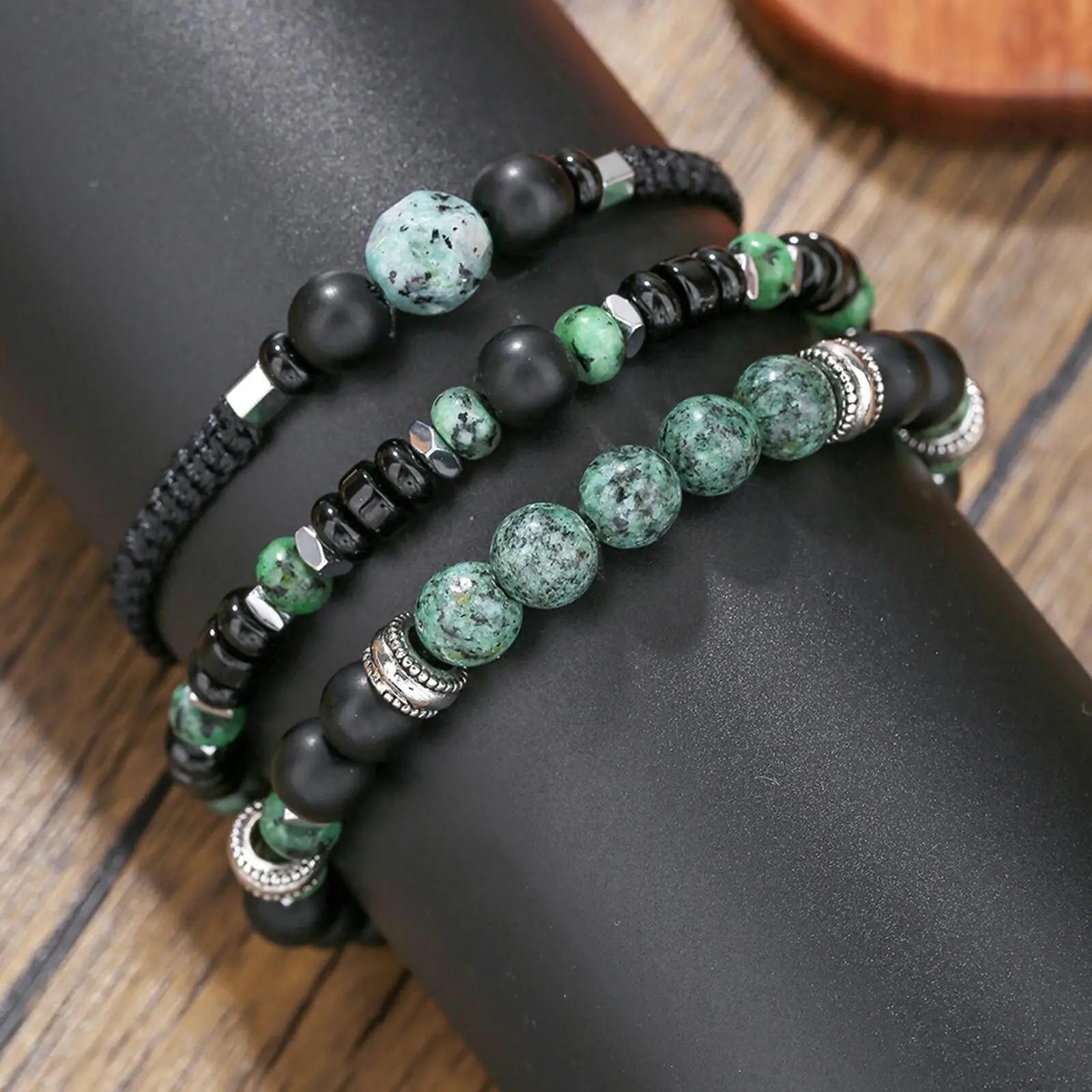Layered African Pine Bead Bracelet for Men - Image 6