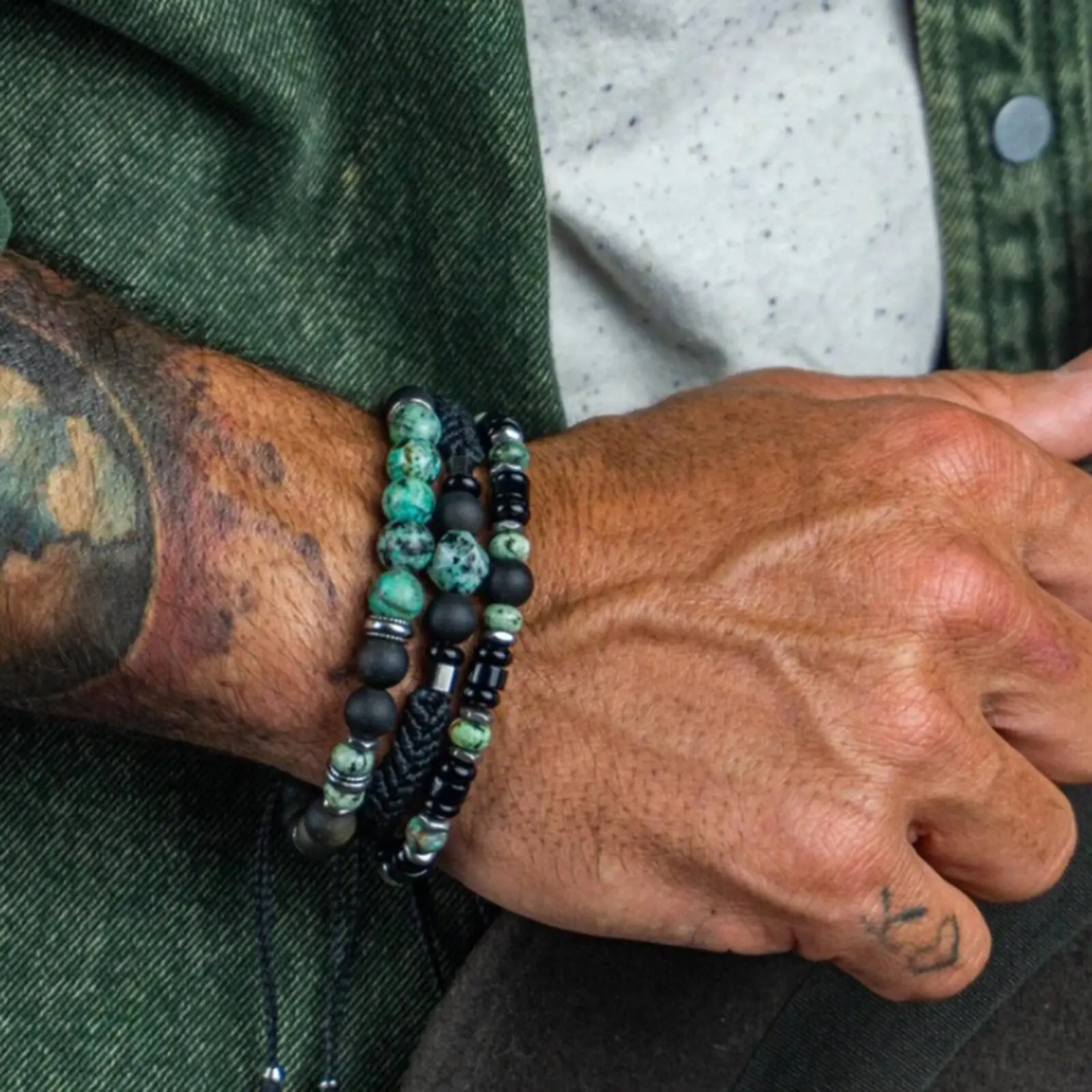 Layered African Pine Bead Bracelet for Men - Image 1