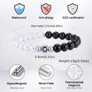 Evil Eye Black Onyx Beaded Bracelet for Men and Women - Image 2
