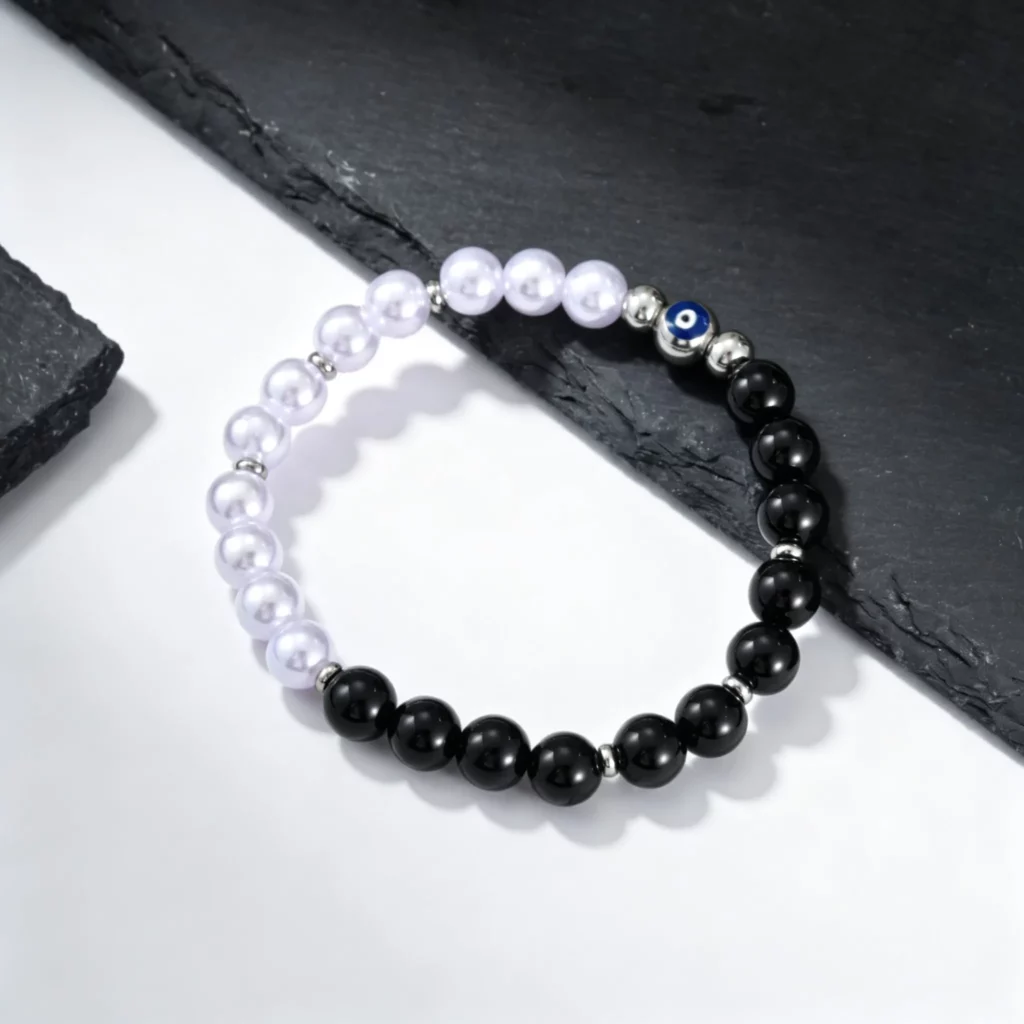 Evil Eye Black Onyx Beaded Bracelet for Men and Women