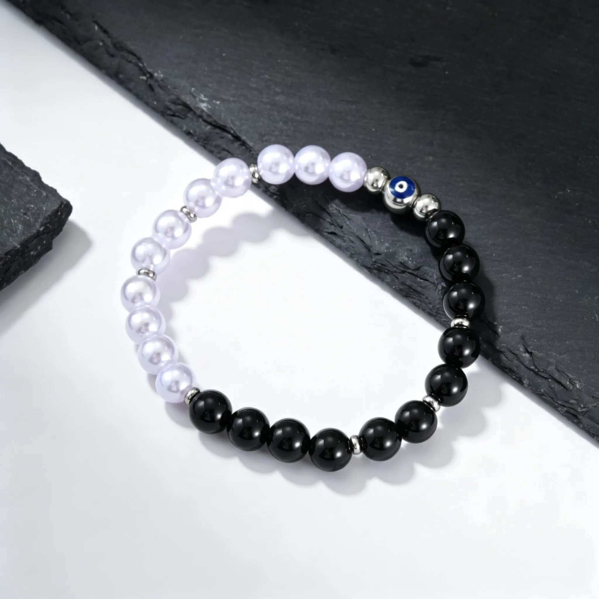 Evil Eye Black Onyx Beaded Bracelet for Men and Women - Image 3