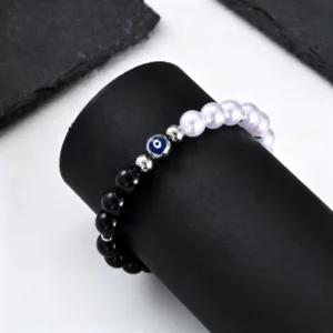 Evil Eye Black Onyx Beaded Bracelet for Men and Women - Image 4