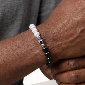 Evil Eye Black Onyx Beaded Bracelet for Men and Women - Image 1