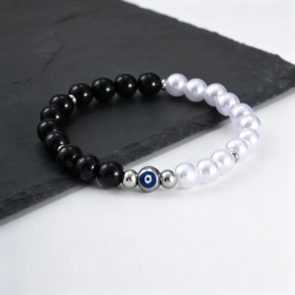 Evil Eye Black Onyx Beaded Bracelet for Men and Women