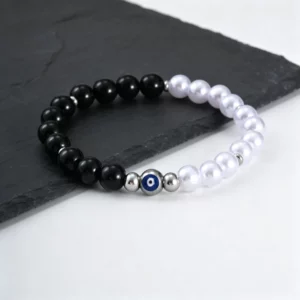 Evil Eye Black Onyx Beaded Bracelet for Men and Women - Image 5