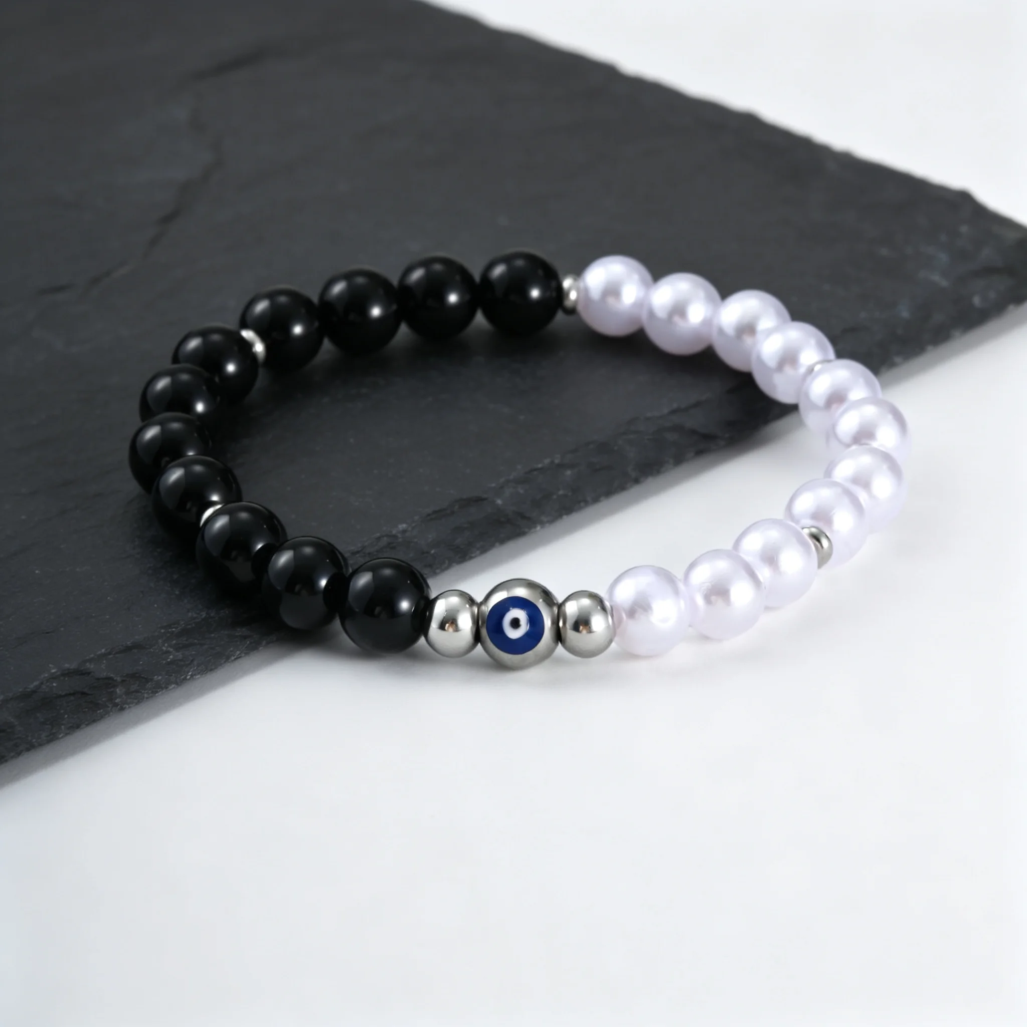 Evil Eye Black Onyx Beaded Bracelet for Men and Women - Image 5
