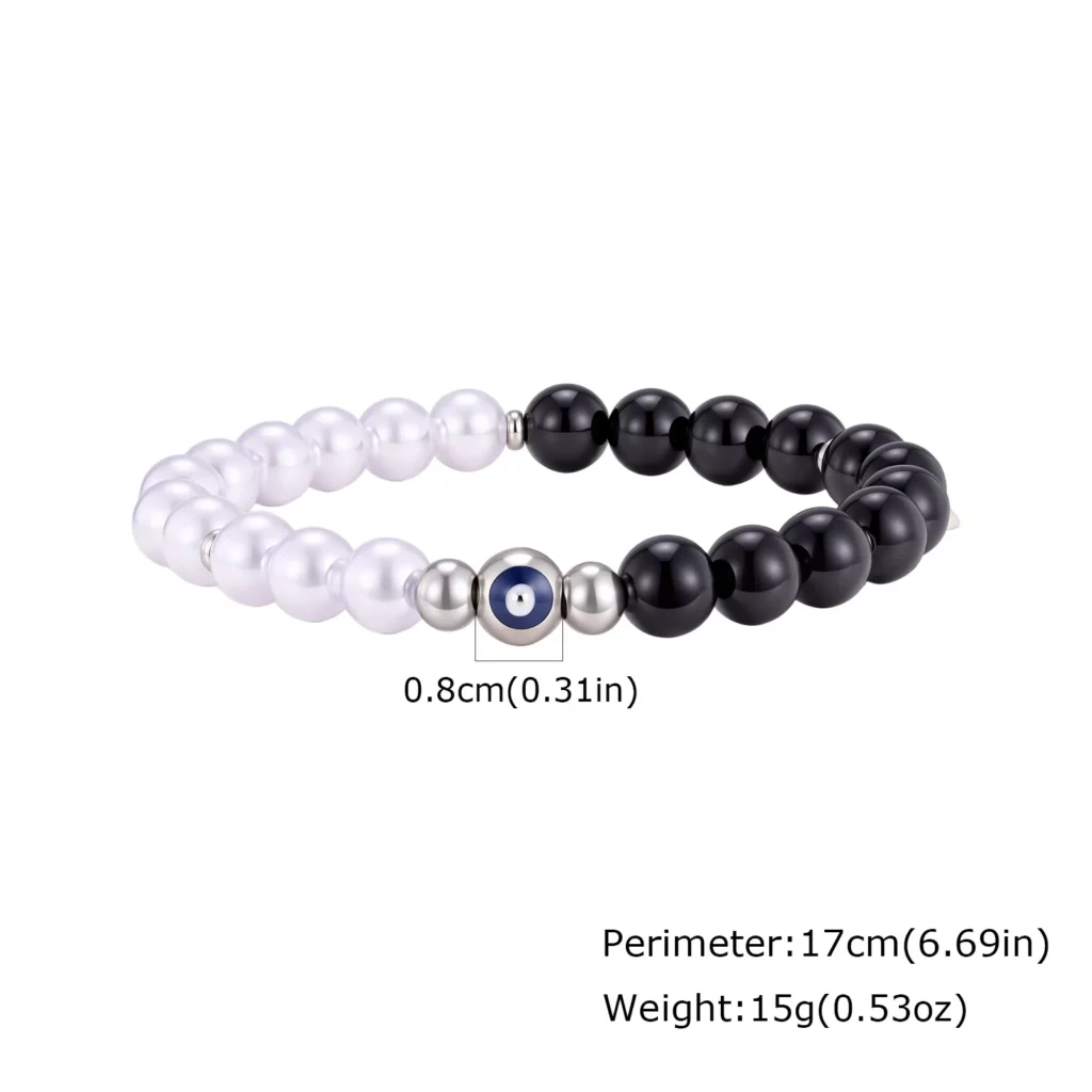 Evil Eye Black Onyx Beaded Bracelet for Men and Women