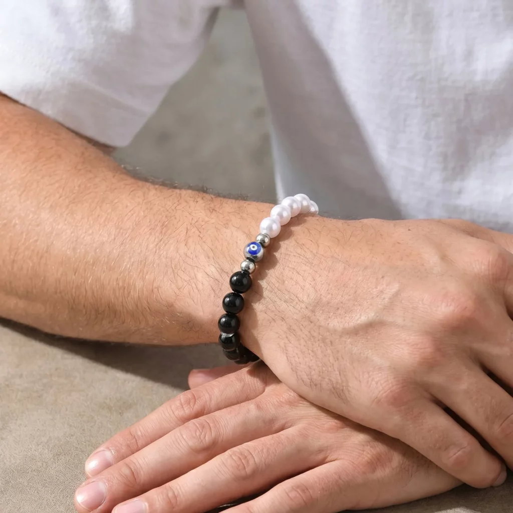 Evil Eye Black Onyx Beaded Bracelet for Men and Women