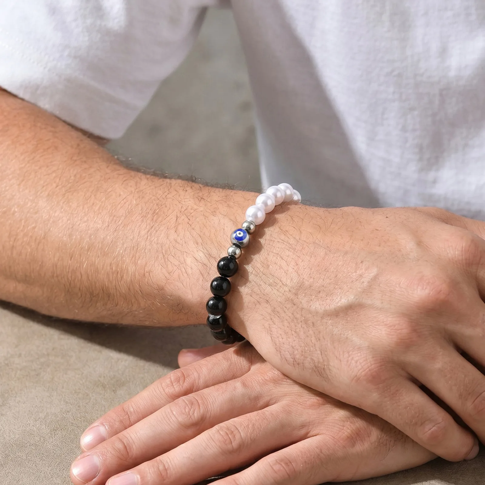 Evil Eye Black Onyx Beaded Bracelet for Men and Women - Image 6