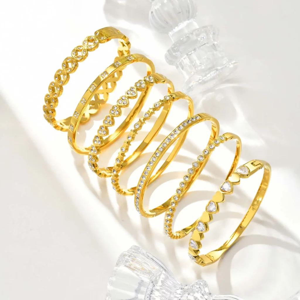 Gold-Plated Zircon Heart Bracelet, Waterproof