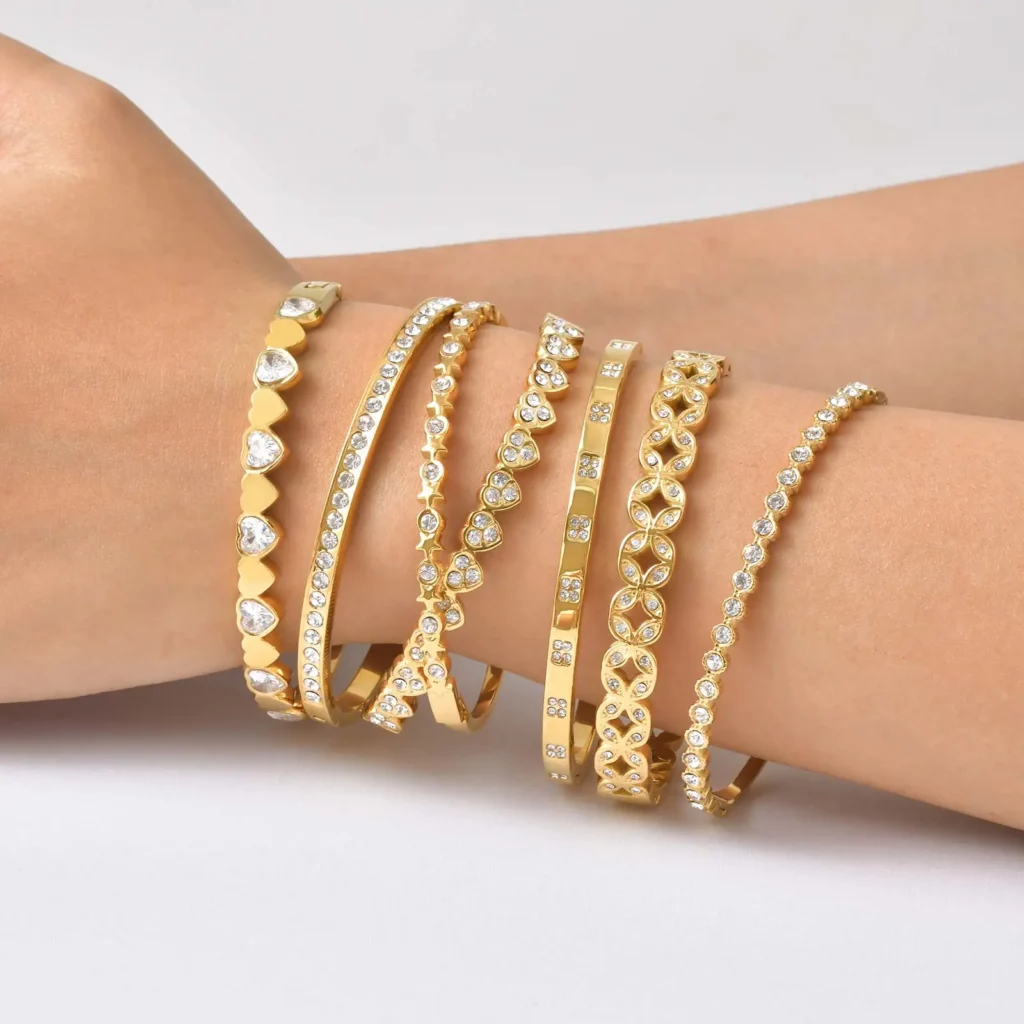 Gold-Plated Zircon Heart Bracelet, Waterproof