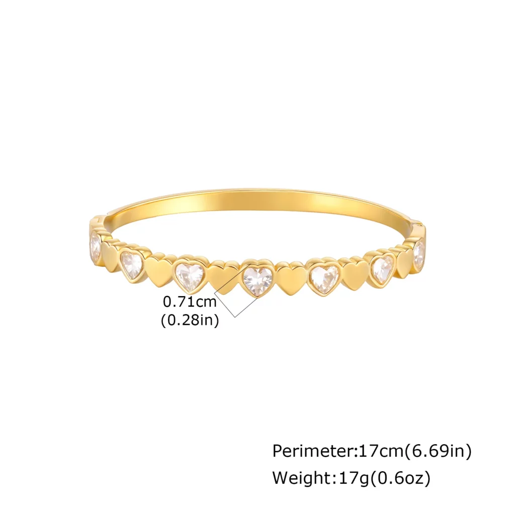 Gold-Plated Zircon Heart Bracelet, Waterproof