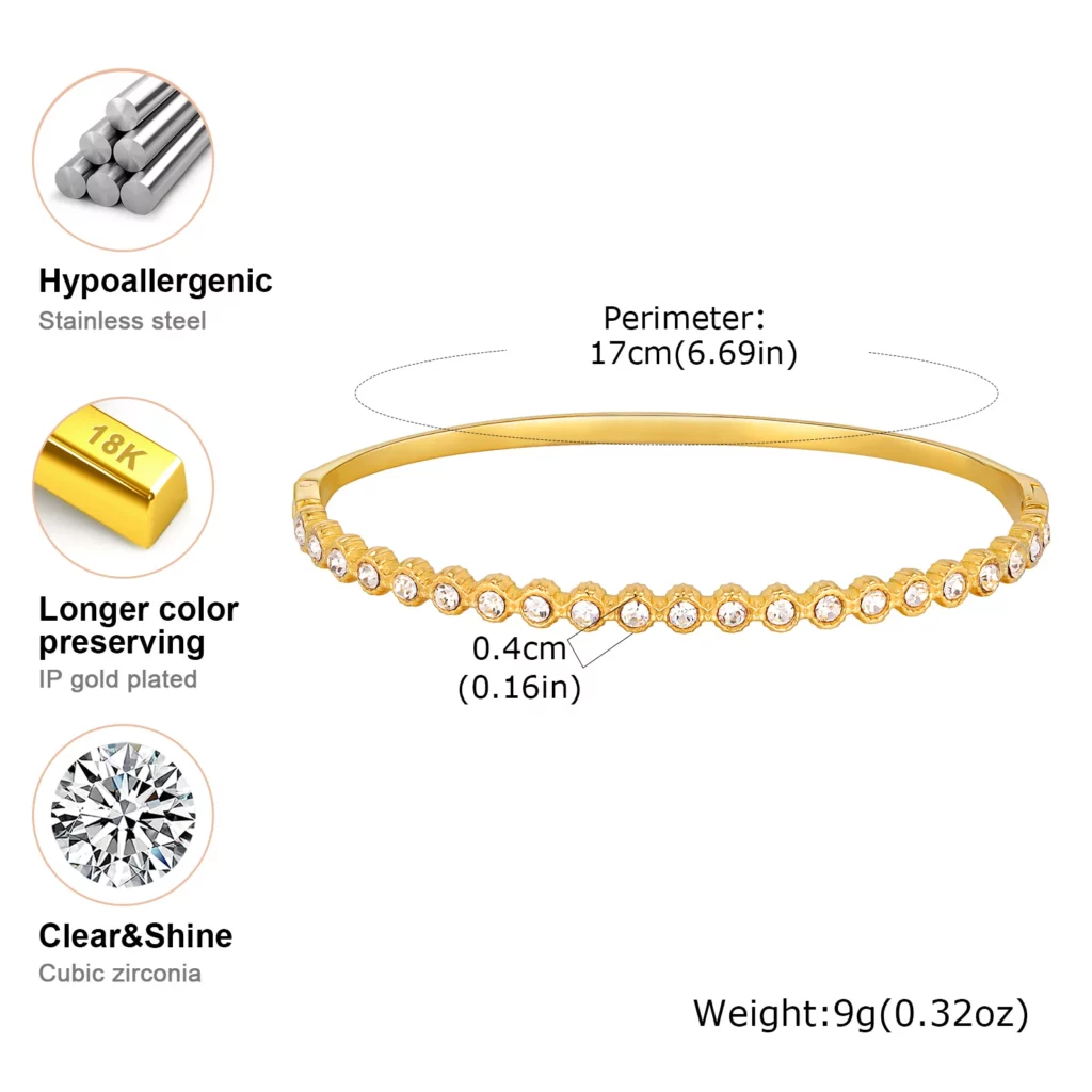 Gold-Plated Zircon Heart Bracelet, Waterproof
