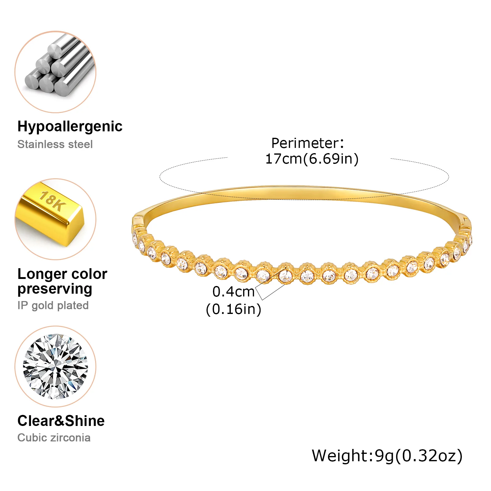 Gold-Plated Zircon Heart Bracelet, Waterproof - Image 6