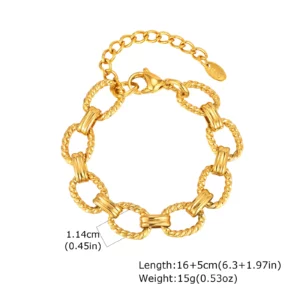 Fashion 316L Stainless Steel Gold-Plated Link Chain Bracelet - Image 8
