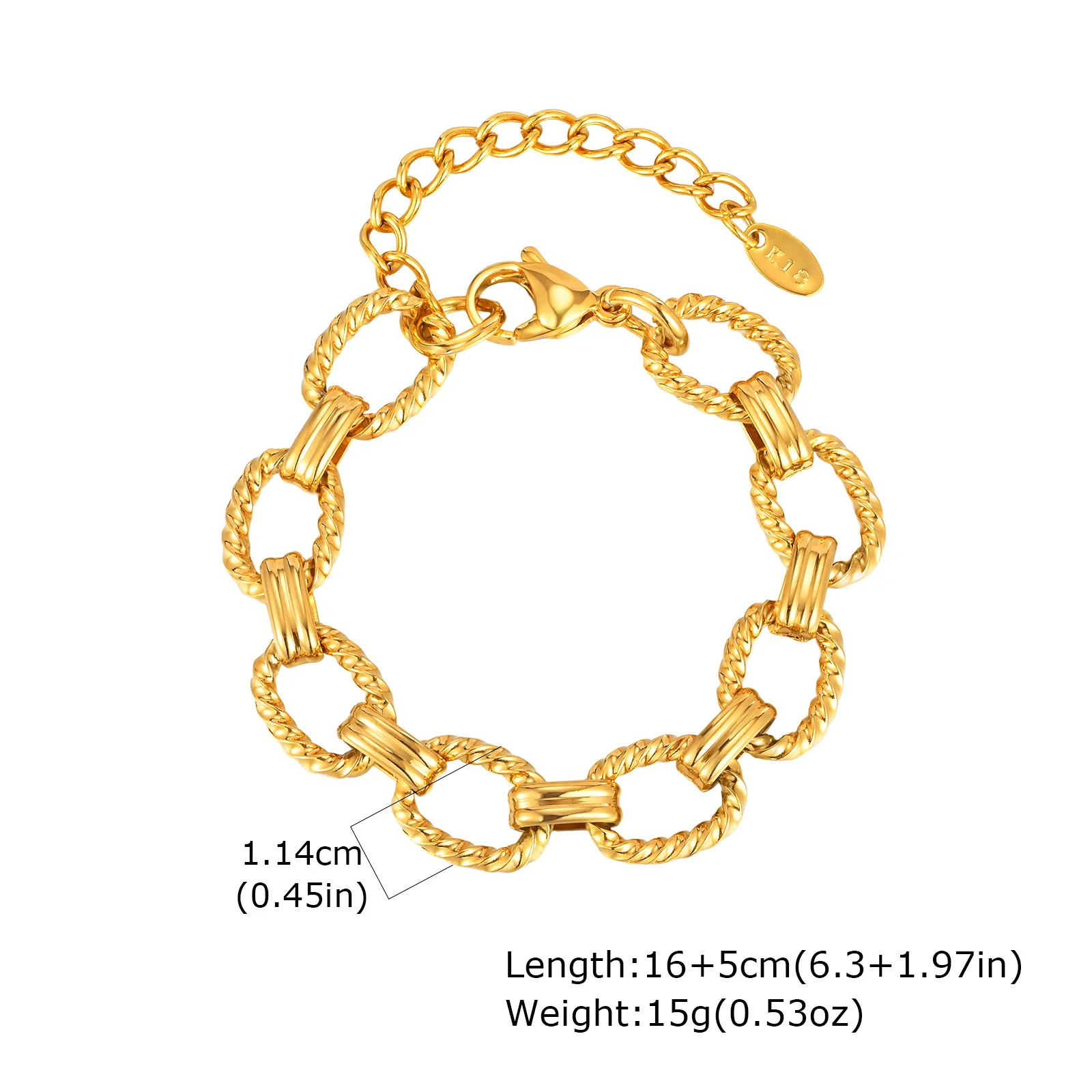Fashion 316L Stainless Steel Gold-Plated Link Chain Bracelet - Image 8