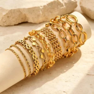 Fashion 316L Stainless Steel Gold-Plated Link Chain Bracelet - Image 3