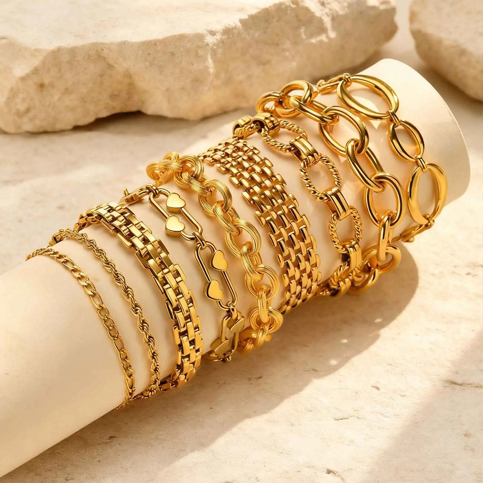 Fashion 316L Stainless Steel Gold-Plated Link Chain Bracelet - Image 3
