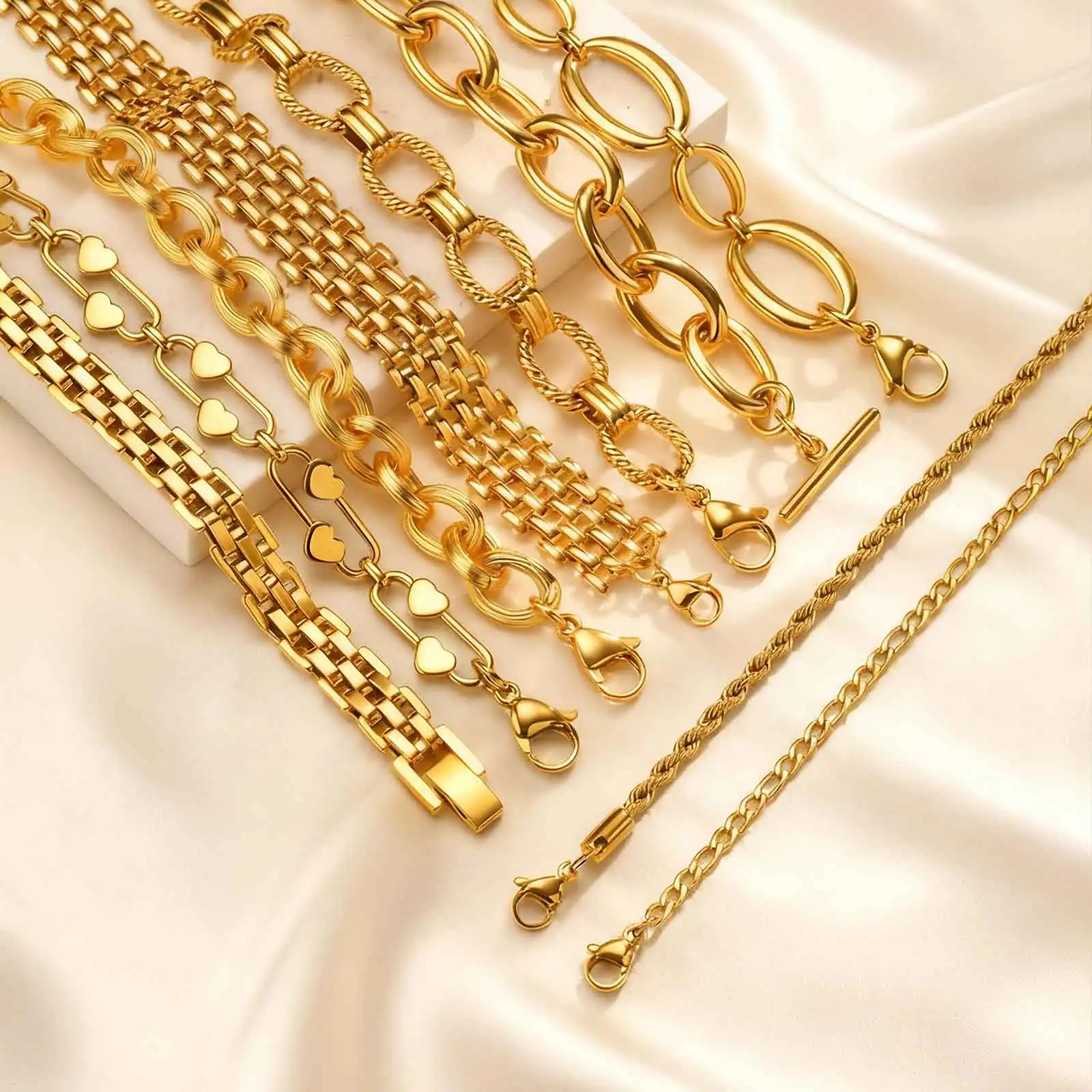 Fashion 316L Stainless Steel Gold-Plated Link Chain Bracelet - Image 4