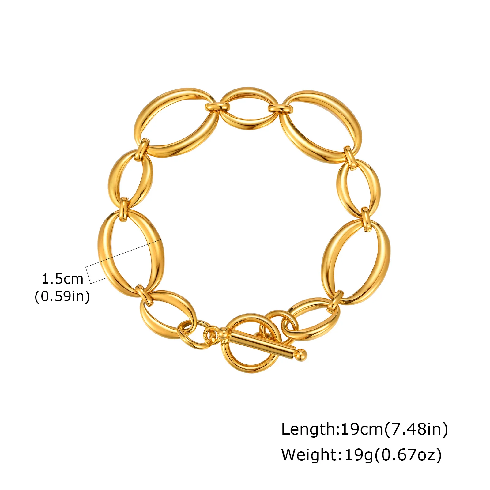 Fashion 316L Stainless Steel Gold-Plated Link Chain Bracelet - Image 18