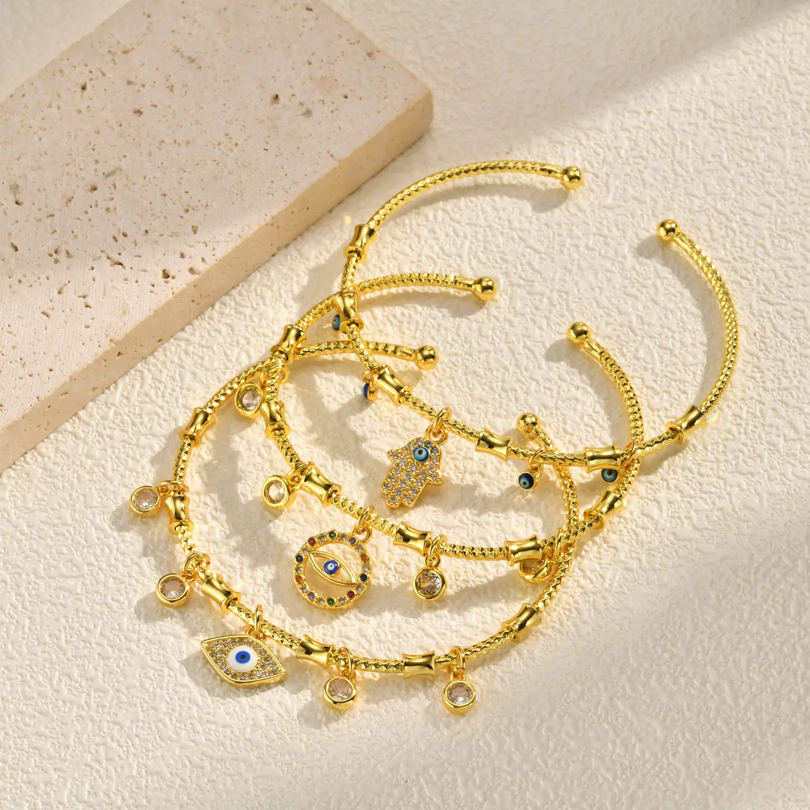 AAA Zircon Evil Eye Open Bangle - Image 2