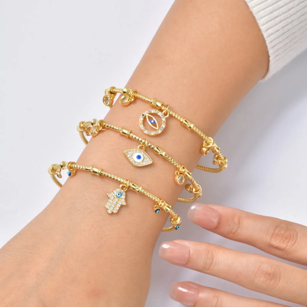 AAA Zircon Evil Eye Open Bangle