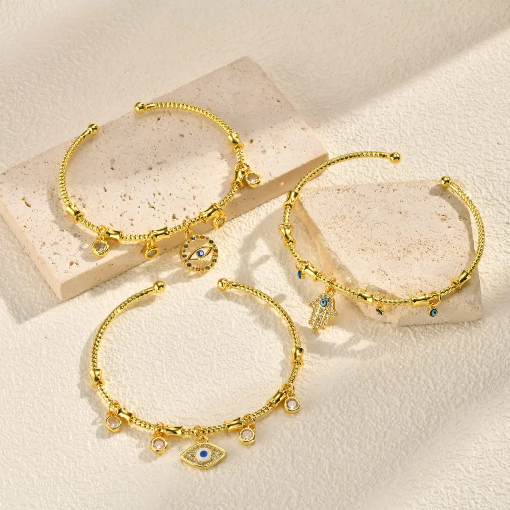 AAA Zircon Evil Eye Open Bangle